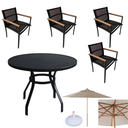 Ver imagem 1 de Jogo de Mesa Ripada 90cm 4 Cadeiras Perpétua Ombrelone 3m com Base - Preto