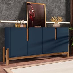 Buffet Agnes Azul Cobalto Cedro 4 Portas com Detalhe Curvo - 1