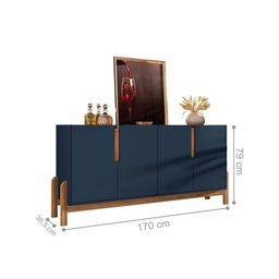 Buffet Agnes Azul Cobalto Cedro 4 Portas com Detalhe Curvo - 4
