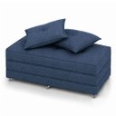 Ver imagem 1 de Puff Cama Dobravel Casal 130cm com Rodizios e Almofadas Cor: Linho Azul