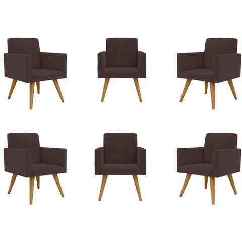 Kit 6 Cadeiras Poltronas Decorativa - Escritório - Recepção Cor:Marrom