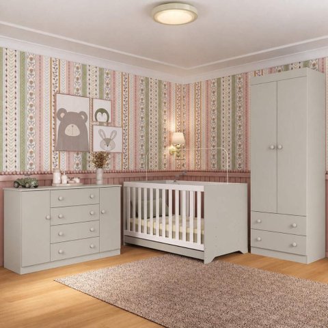 Quarto de Bebê Completo com Berço Americano 3 em 1 Colchão Incluso Encanto Multimóveis MP4609 -
