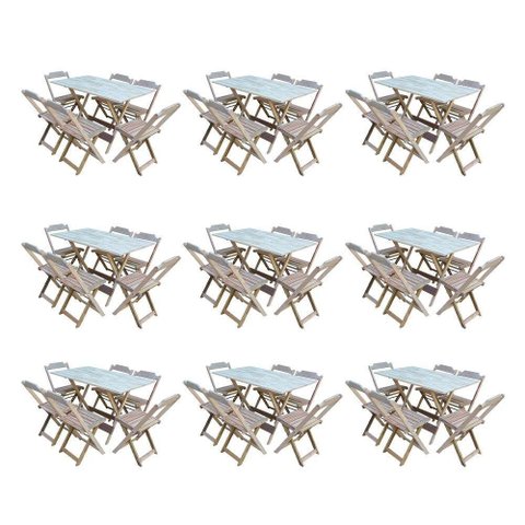 Kit 9 Jogos De Mesa Dobravel Com 6 Cadeiras De Madeira 120X70 Para Restaurante E Bar - Sem Pintura
