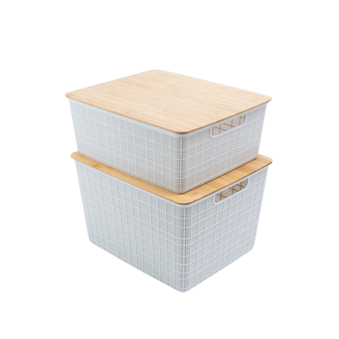 Kit 2 caixas organizadoras tampa bambu 12l/18l branco– Oikos