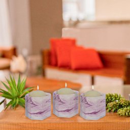 Kit 3 Porta Vaso e Velas Octógono Decoração Roxo - 3