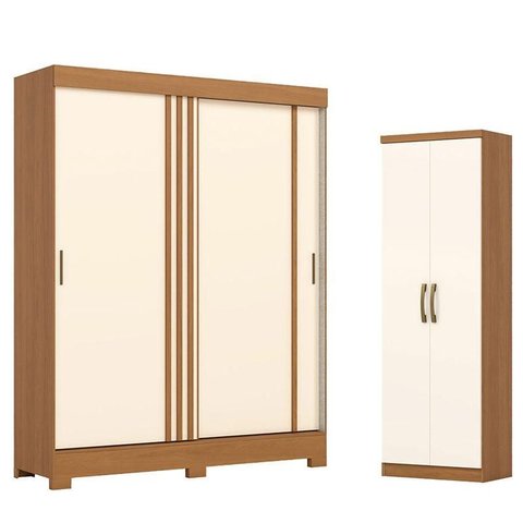 Guarda Roupa Solteiro 02 Portas de Correr 02 Gavetas Kevin Armário Multiuso Margarida Cinamomo Off W