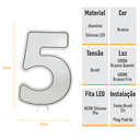 Ver imagem 7 de Painel Luminoso Letreiro Criativo Número 5 - Neon Led Branco