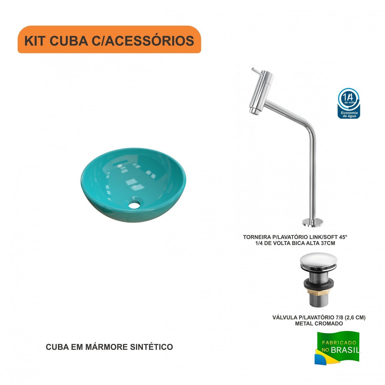 Kit Cuba R30 com Torneira Link 1062 Metal e Válvula Click 1 Polegada G Compace - 3