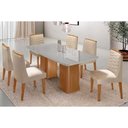 Ver imagem 1 de Conjunto: Mesa Sala Jantar Maldivas C/ Tampo Madeirado C/ Vidro Canto Curvo 180x90cm e 6 Cadeiras