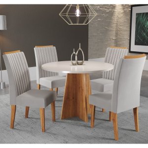 Mesa de Jantar Redonda Ipanema com 4 Cadeiras Fran Mel/blonde/marfim - Casa Giulia