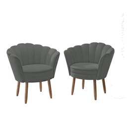 Kit 02 Poltronas Decorativas e Namoradeira Sofá Pétala Luxo Veludo Cinza Pés Palito - Visan Estofado - 4