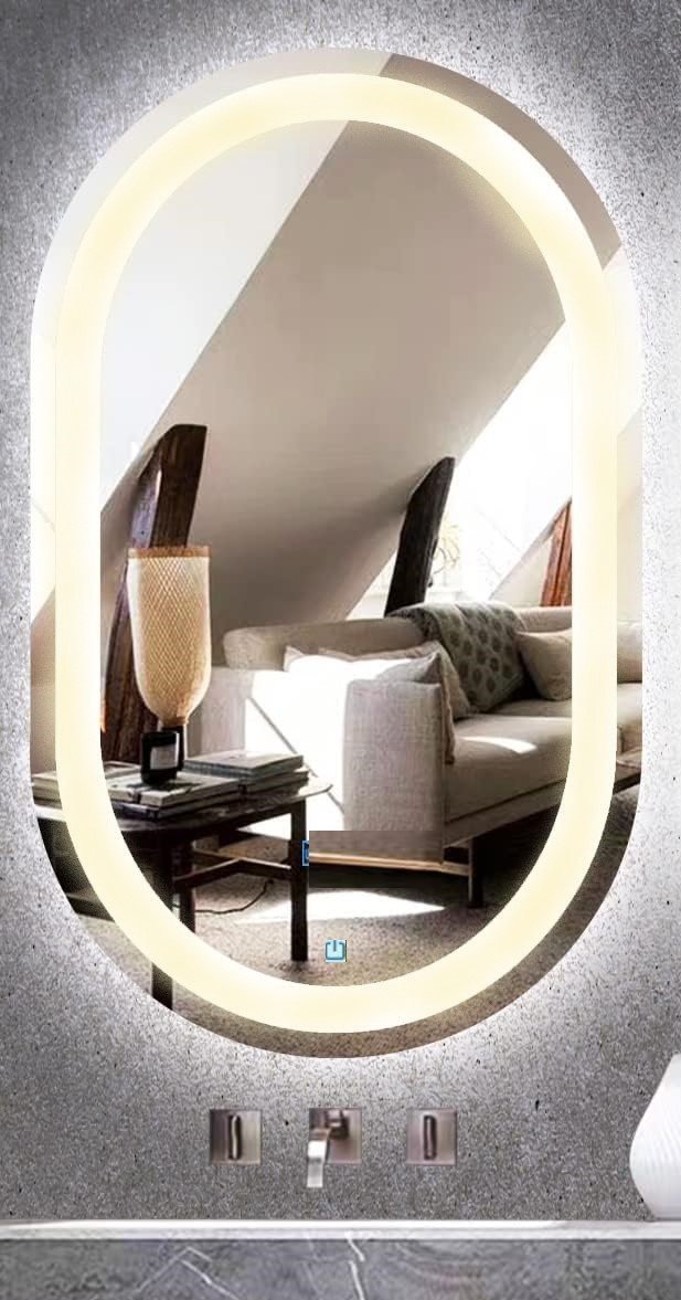 Ver imagem 7 de Espelho Jateado Oval Iluminado com Led Quente Touch 100x60cm