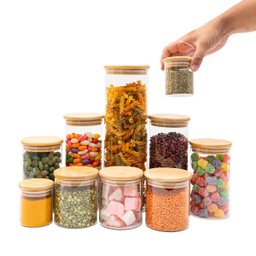 Kit de 10 Potes de Vidro com Tampa de Bambu Hermético Redondo Mantimento - Tud - 2