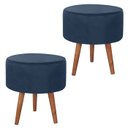 Ver imagem 1 de Kit 2 Puff Puf Redondo Pes Palito 44x40cm Suede Azul Marinho MPassos