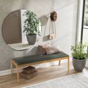 Ver imagem 1 de Banco Estofado 142cm x 51cm x 47cm Verde/Verniz Mel/Tecido
