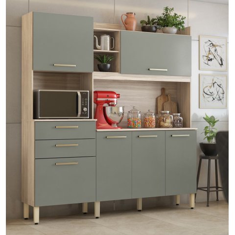 Kit Cozinha 6 Portas 2 Gavetas Select com Nicho P/ Forno - Avena Touch/ Menta Demóbile