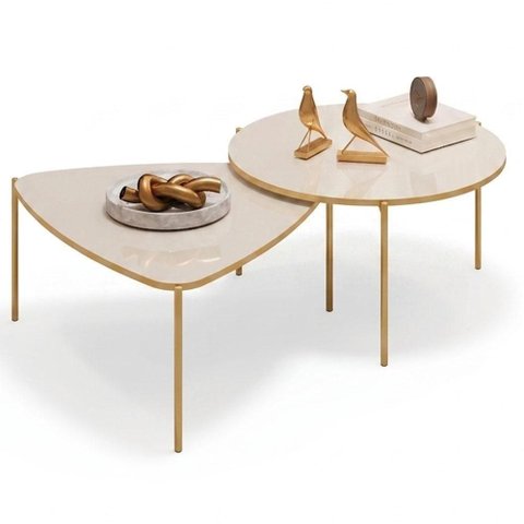 Mesa de Centro Lina e Cleia Triangular MDF Aço 118cm Off White