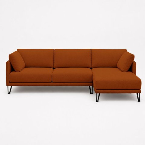 Sofá Sala de Estar Atena Chaise Direito Pés de Ferro 284cm 5 Lugares Linho Terracota M1 - Monari Des