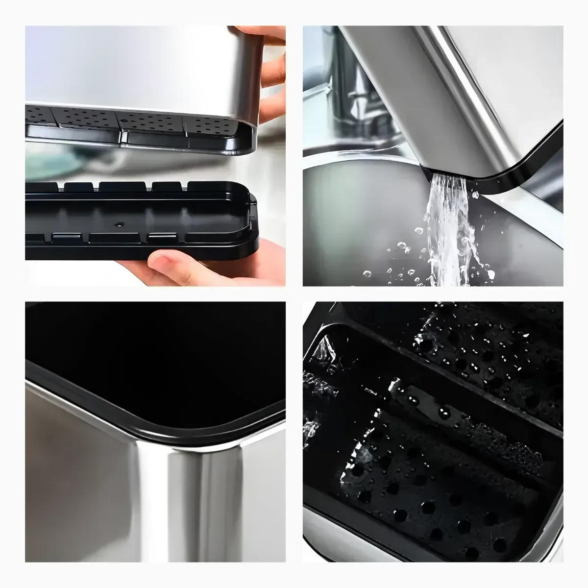 Escorredor Dispenser Porta Talher Inox 4 Divisórias - 5
