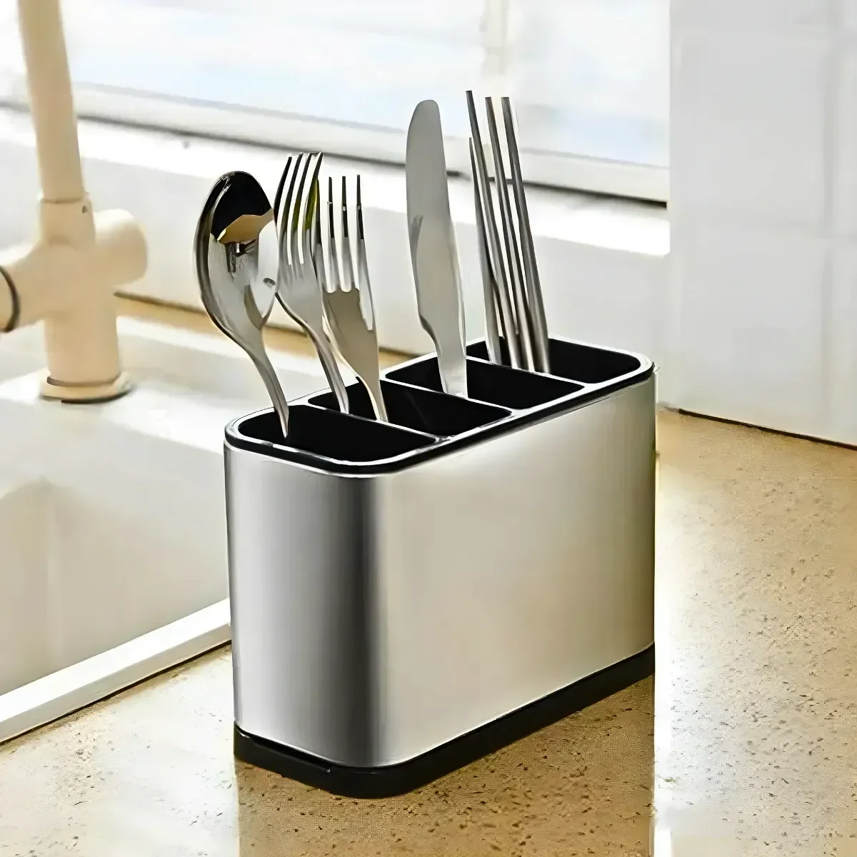 Escorredor Dispenser Porta Talher Inox 4 Divisórias - 4
