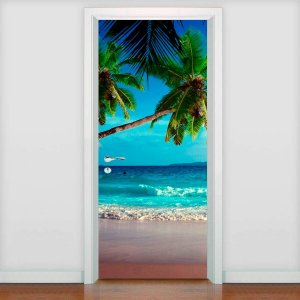 Adesivo Para Porta Paisagem Praia 4- 93X210Cm