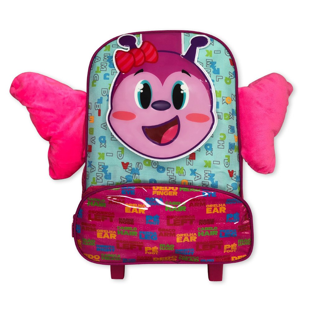 Mochila Infantil Escolar Borboleta Rodinha Grande Rosa - 1