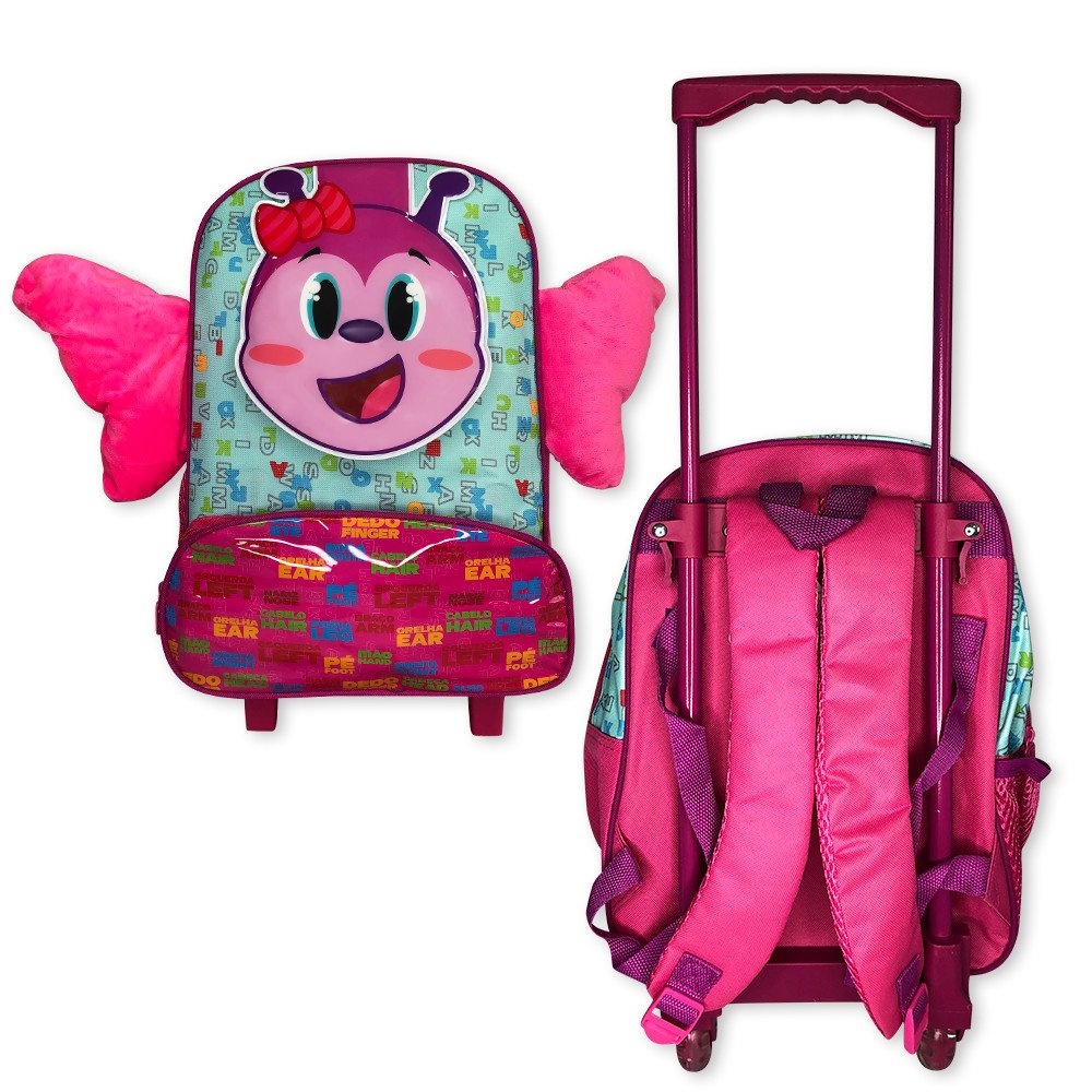 Mochila Infantil Escolar Borboleta Rodinha Grande Rosa - 3