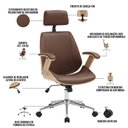 Ver imagem 3 de Cadeira para Escritório presidente Giratória Office Natural Polaris Corano R01 Marrom - Lyam Decor