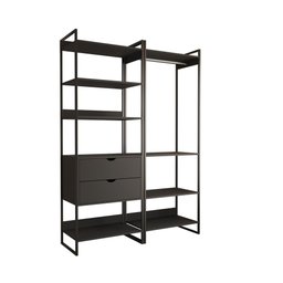 Closet Industrial Casal Loft 2 Módulos Preto Cabideiro com Gavetas Ferro Preto - 2