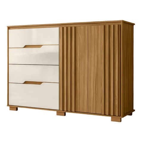 Cômoda Texas 147cm 4 Gavetas 2 Portas Freijó Off White Moval