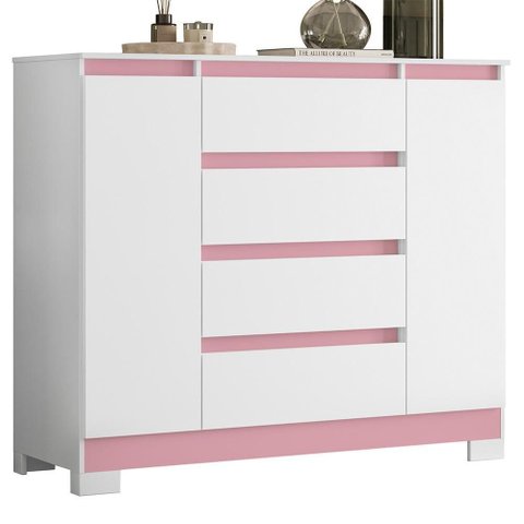 Cômoda Sapateira Atena 2 Portas e 4 Gavetas Quadriflex Branco/rosa - Móveis Albatroz