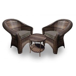 Conjunto de Poltronas Fibra Sintética Bali - 2 Poltronas + 1 Mesa Centro - Tecido Duna Fendi