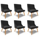 Ver imagem 1 de Kit 6 Cadeiras Decorativas Sala de Jantar Pés Palito de Madeira Firenze Veludo Preto/Natural G19 - G