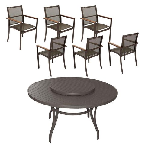 Jogo de Mesa 1,40m 6 Cadeiras Alumínio Área Externa Interna Marrom