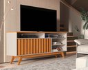 Ver imagem 1 de Rack Turin Ripado 136cm 2 Portas para Tv até 60 Polegadas Offwhite com Nature - Rede Móveis