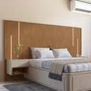Ver imagem 1 de Cabeceira para Cama de Casal/queen Florença com Led com 2 Mesas de Cabeceira Cedro/off White
