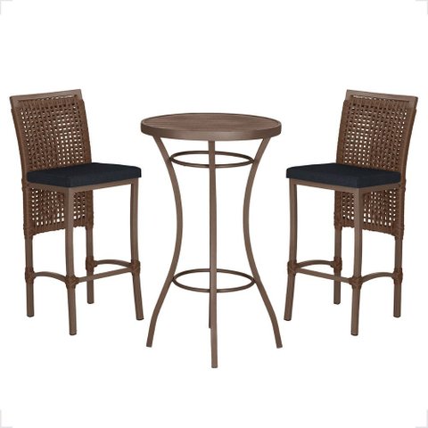 Mesa Bistro e 2 Banquetas Roma Marrom Corda Náutica 12 Trama Original