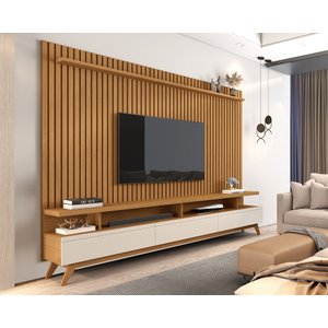Rack Vivare 2.2 Wood com Painel para Tv até 75 Versátil Ripado Verdadeiro 2.2x1.8 Nature/off White