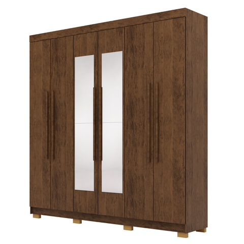Guarda Roupa Casal 6 Portas Elegance Imbuia com Espelho Móveis Vila Rica
