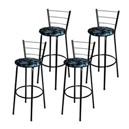 Conjunto 4 Banquetas Alta Preta Para Cozinha:Floral Preto - 2