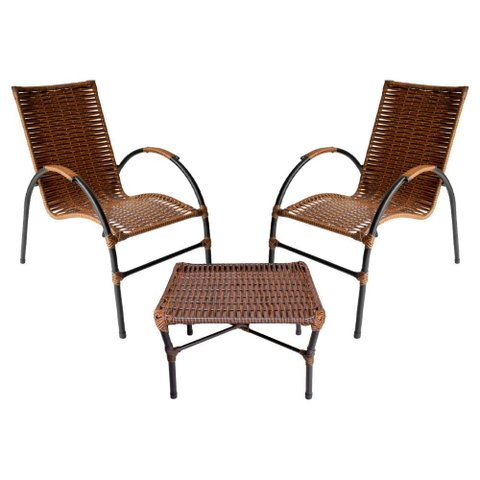 Conjunto de Mesa de Centro e 2 Cadeiras Ônix para Área Externa