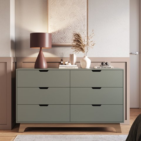 Cômoda para Quarto 6 Gavetas 100% MDF Alice Yescasa Verde/Louro Freijó