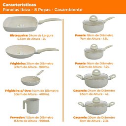 Conjunto de Panelas Antiaderente Revestimento Cerâmica Vanilla Ibiza 8 Peças - Casambiente - 7