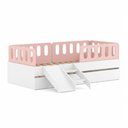 Ver imagem 2 de Bicama Solteiro Mdf Rosa com Escada/escorregador 03 Grades e Cabeceira Anatômica Mobilistore