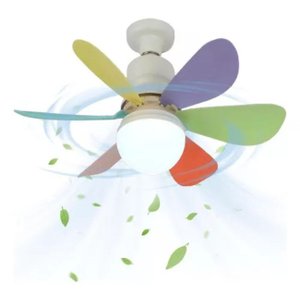 Super Ventilador de Teto Lâmpada Led Controle Bocal E27 Potente Pás- Arco Iris