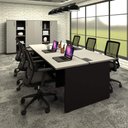 Ver imagem 1 de Plataforma de Trabalho 6 Lugares 360cm X 120cm Pé Painel F5 Cor:cinza Sagrado com Preto