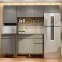 Ver imagem 1 de Armário de Cozinha Completa 120 com Balcão com Tampo 9 Portas Line - Freijó/gris