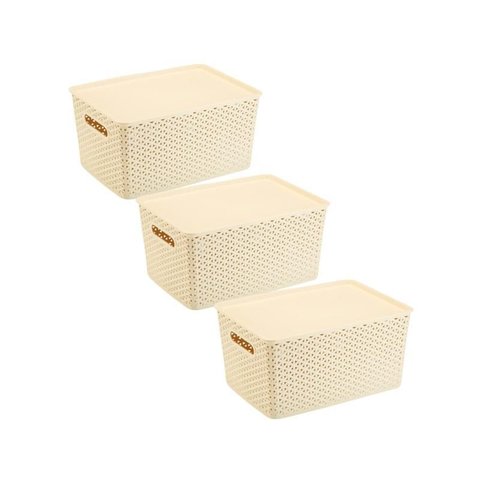 Kit 3 Caixas Organizadoras C/ Tampa Grande 15 L Rattan Creme
