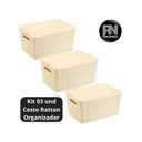 Ver imagem 2 de Kit 3 Caixas Organizadoras C/ Tampa Grande 15 L Rattan Creme