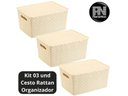 Ver imagem 2 de Kit 3 Caixas Organizadoras C/ Tampa Grande 15 L Rattan Creme